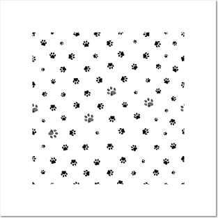 Black doodle paw prints Posters and Art